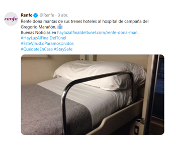 Renfe dona mantas y sbanas de Trenhotel al hospital madrileo Gregorio Maran