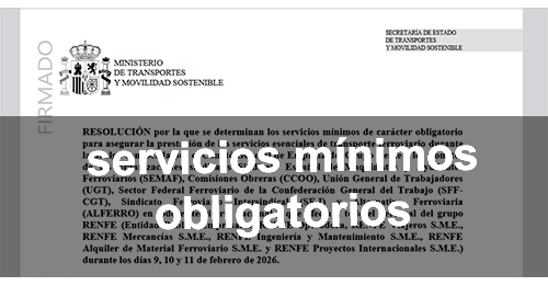 Servicios m�nimos durante la huelga de ferrocarril para los d�as 9, 10 y 11 de febrero