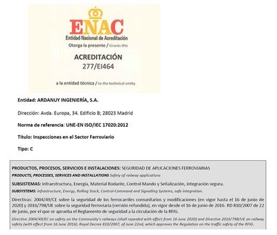 Evaluador Independiente de Seguridad: Acreditaci�n ISA en Infraestructura, Energ�a, Material Rodante, Control Mando y Se�alizaci�n, Integraci�n segura, y Mantenimiento