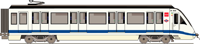 Coche 8.000. Puesta en funcionamiento en 2000. Alcanza una velocidad m�xima de 70 Km/h. Configuraci�n �boa� sin separaci�n entre vagones. Constructores CAF, Alstom, Bombardier y Siemens. Sigue en servicio en 2009.