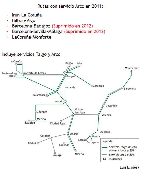 Rutas con servicio Arco en 2011. Ilustraci�n: Luis E. Mesa