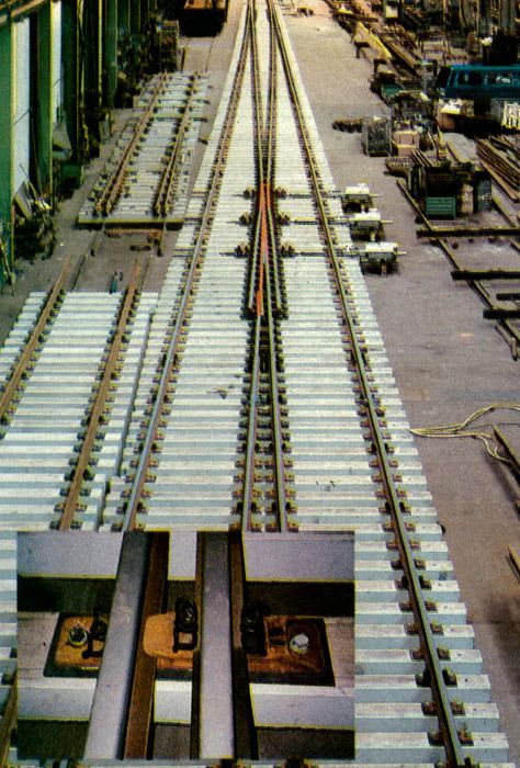 Renfe recibe en 1990 el primer desv�o de alta velocidad. Cruzamiento con coraz�n de punta m�vil y detalle de placa larga.