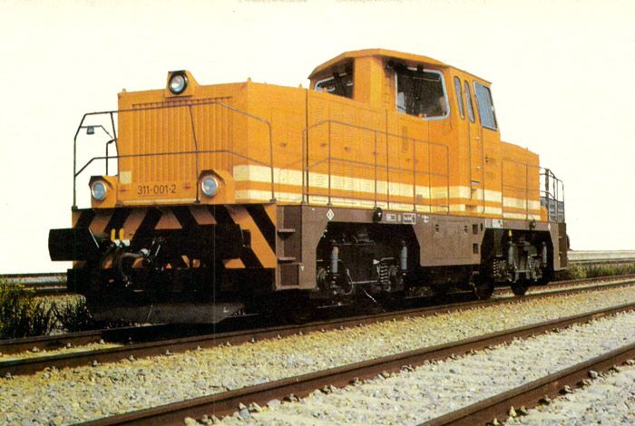 Primera de las locomotoras de maniobras MABI, serie 311, que se entreg� a Renfe en 1990.