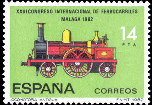 Sello conmemorativo del XXIII Congreso Internacional de Ferrocarriles. Mlaga, 1982.