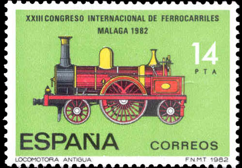 Sello conmemorativo del XXIII Congreso Internacional de Ferrocarriles. M�laga, 1982.