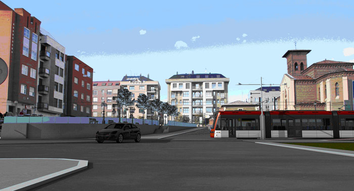 Traves�a del tranv�a en la plaza Juan de Austria