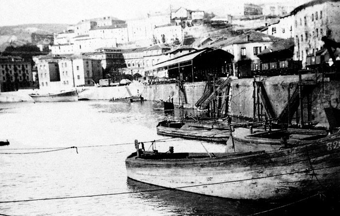 Vista de la estaci�n de Atxuri, en la que se observa la marquesina met�lica sobre las v�as y andenes construida en 1895. Archivo EuskoTren/Museo Vasco del Ferrocarril.