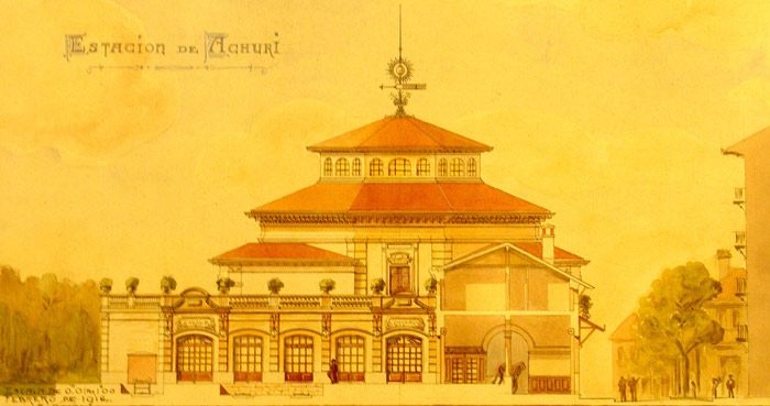 Proyecto de nuevo edificio para la estaci�n de Atxuri redactado por Enrique Epalza. Archivo EuskoTren/Museo Vasco del Ferrocarril.